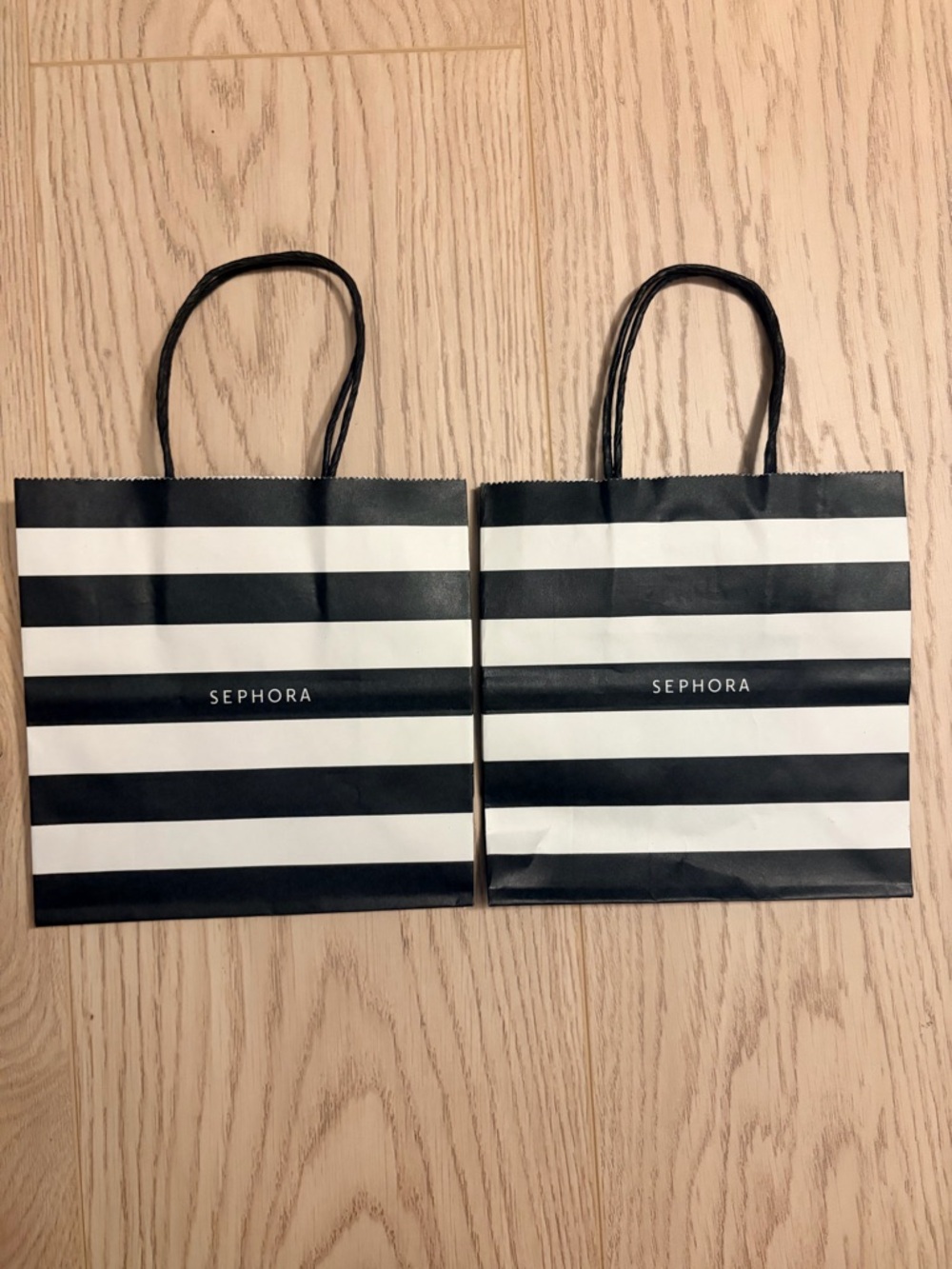 Lot of 2 Sephora Small Shopping Bags Black & White Striped